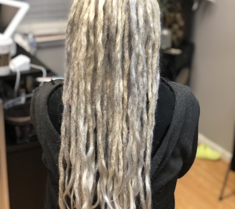 Nue Image Beauty Shop - Denton, TX. Loc extensions platinum blonde