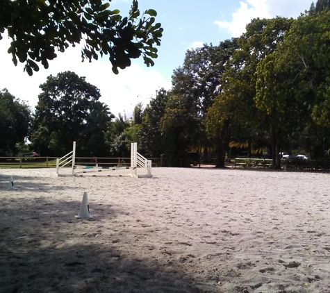 Davie Boarding Stables - Davie, FL. Riding arena - with jumps, dressage letters, and trees.
