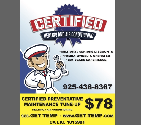 Certified Heating And Air Conditioning - Concord, CA