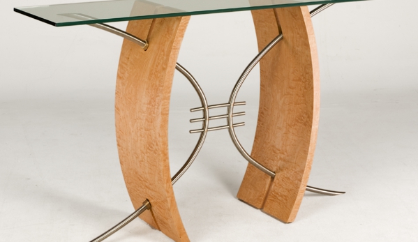 Nathan Hunter Design, LLC - Bloomington, IN. Hall Table With Glass Top, Curved Wood Panels And Stainless Steel