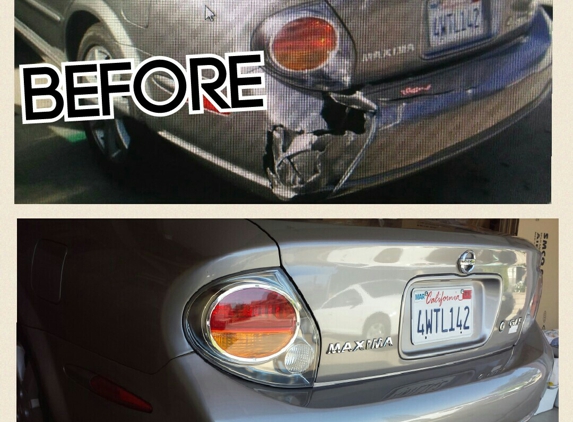 Cenco Auto Body Inc - Arcadia, CA. Before-ruined bumper to After- car looks brand new!