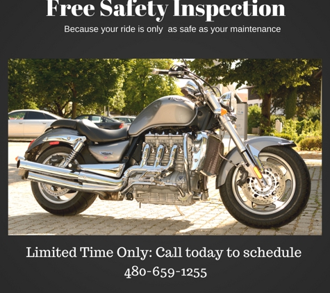 World Famous Mikes Bikes - Queen Creek, AZ. Complimentary 30 point Safety Inspection - call us today 480-659-1255