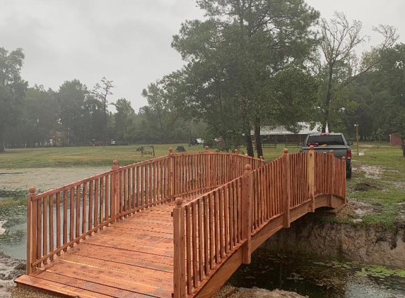 Handcrafted Garden Bridges - Huntington, AR. 30 ft tractor bridge custom built in Houston, Tx