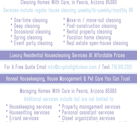 Crystal Light Clean Housekeeping Services - Peoria, AZ. Contact Crystal Light Clean for a free estimate