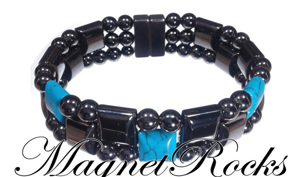 Magnet Rocks - Daytona Beach, FL. Triple Threat Collection Blue Turquoise Magnetic Hematite Bracelet.