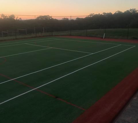 J & D Barton Tennis Court Constructions - Kilmore, VIC. tennis court with full basketball lines, to suit local asthetics