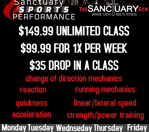 The Sanctuary Gym - Friendswood, TX. sports performance unlimited classes $149.99 per month