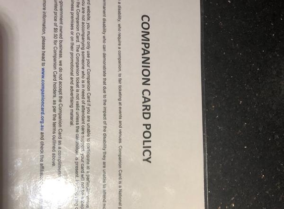 United Cinemas - Craigieburn, VIC. The Company Card Policy shows their policy to PWD and their Carers to be premeditated.