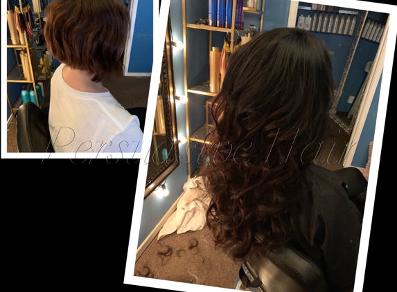 Persuasive Hair - Fresno, CA. Nano single strand 18” full head with blending cut and style $350