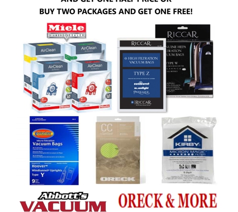 Abbott's Vacuum Center - Nampa, ID. Abbott's and Oreck & More have a great deal going on vacuum bags until the end of March.