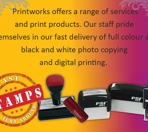Printworks Print & Copy Solutions - Shepparton, VIC. We also make a variety of self inking or rubber stamps.