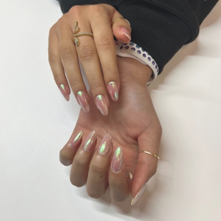 Angel's Nails and Beyond - Miami, FL. Gel manicure with pink chrome design