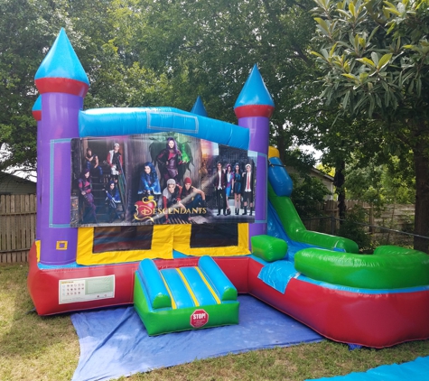 Bounce 4Fun Party Rentals. The Descendants party theme wet/dry 5 in 1 castle slide combo