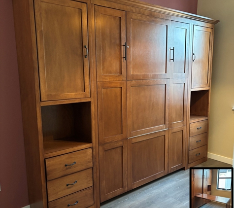 Accent Woodworking Inc. - Largo, FL. Shaker Queen Murphy Wall Bed with Hidden Fold Down Panel Desk, (Hidden Flip Down Leg with 2 Nickel Bar Handles) in Custom Color on Maple