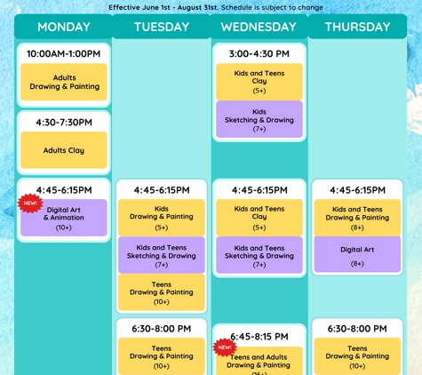 Studio H Fine Art - Irvine, CA. Summer Art Class Schedule