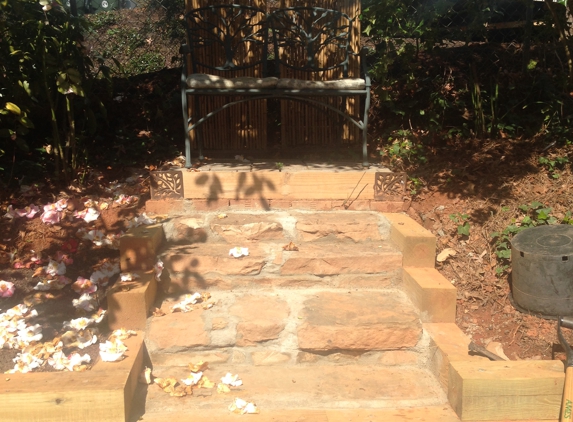 Morales Landscaping Pinestraw Services - Landscaping, Design, & Tree Service, SC. Ornamental stone steps using re-purposed garden stones