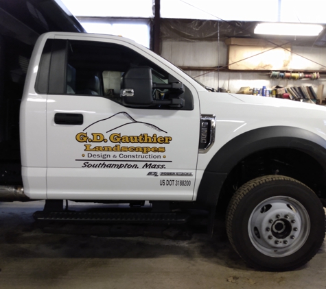 Sky Line Screenprinting - Southampton, MA. G.D Gauthier Landscapes Vehicle Lettering