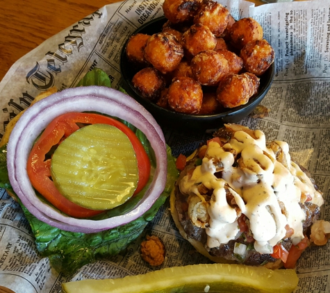 The Blind Pig Tavern - Athens, GA. Jalapen-ya-bindness (burger not chicken) with sweet potato tots, which were delicious (crispy and freshly out of the fryer).