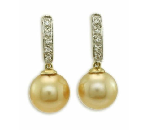 Girls Love Pearls - Brisbane City, QLD. 18 carat Gold South Sea pearl and diamond drop stud earrings.