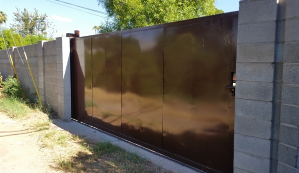 Building Block Masonry - Phoenix, AZ. 16' long and 8' tall solid metal rv tract gate