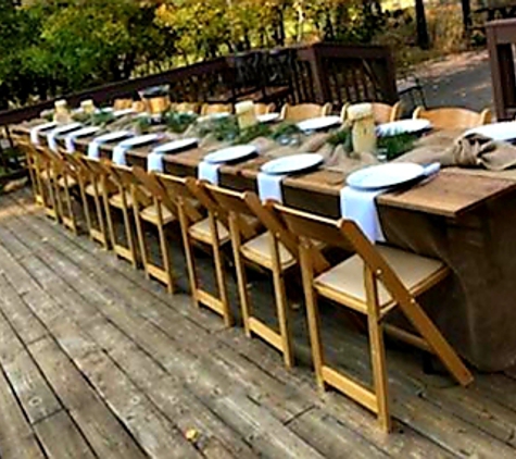 Events By Design, Event Rentals of Oregon - Redmond, OR. Sunriver rehearsal dinner featuring our reclaimed barnwood table tops