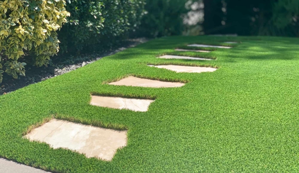 Blades of Glory, Synthetic Lawns & Putting Greens - Walnut Creek, CA. Artificial lawns installed around stepping stones