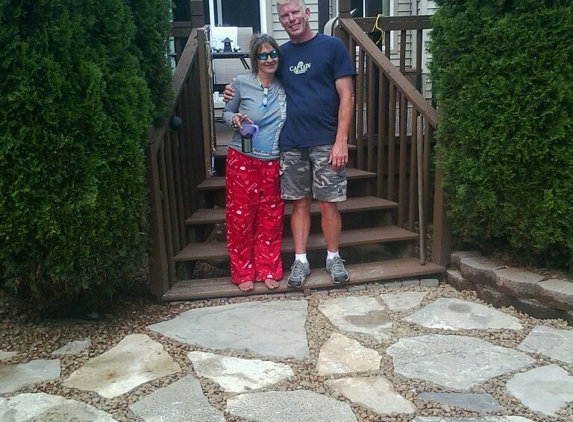 JDS Landcare - Chesterfield, MI. Mike & Mary love their new Walkway ~ Flagstone with Walnut Pebbles & aluminum edging !