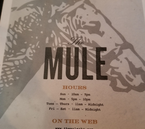 The Mule - Oklahoma City, OK. Front of Menu
