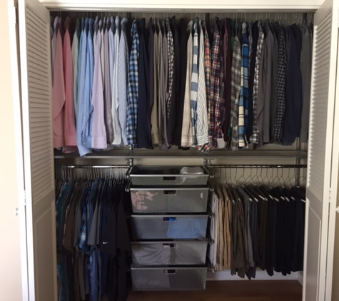 Organize Your Place - San Francisco, CA. Men's organized closet. Elfa closet system install from the Container Store.