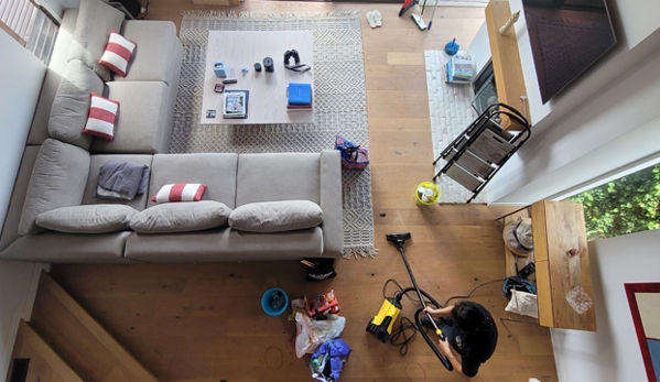 Dust Bunnies of Orange County. The view from above of a cleaning job in progress here in Laguna Beach.  
