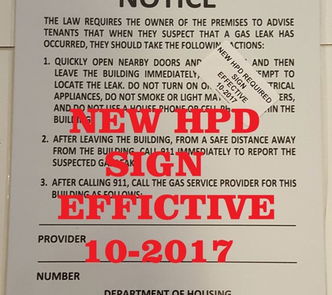 HPD SIGNS - Brooklyn, NY. hpd nyc gas leak notice 