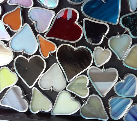 stained glass hearts four humanity - las vegas, NV. Choose from many colors and shapes. $15.00 to $80.00 Non lead wearer friendly
