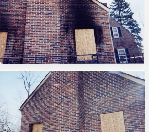 Knauss Property Services - Indianapolis, IN. Fire Char before and after. Safe and effective cleaning by skilled KPS technicians. No damage to brick or color of the brick.