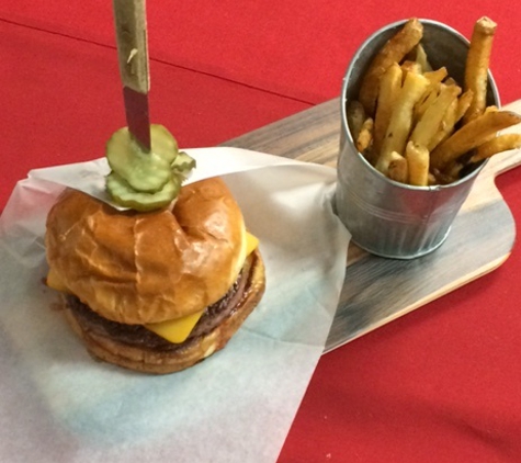 Center Fields Sports Bar and Grill - Milwaukee, WI. The Natural - all natural beef patty with Wisconsin cheddar cheese and a side of frites (French fries). YUMMY!