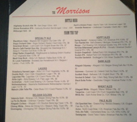 The Morrison - Los Angeles, CA. Beer list