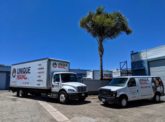 Unique Moving & Storage - Oxnard, CA. Unique Moving trucks and van at the storage warehouses.