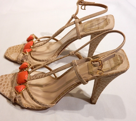 Secrets Boutique - Louisville, KY. Christian Dior Tan Croc. Embossed Leather Sandals in Size 39