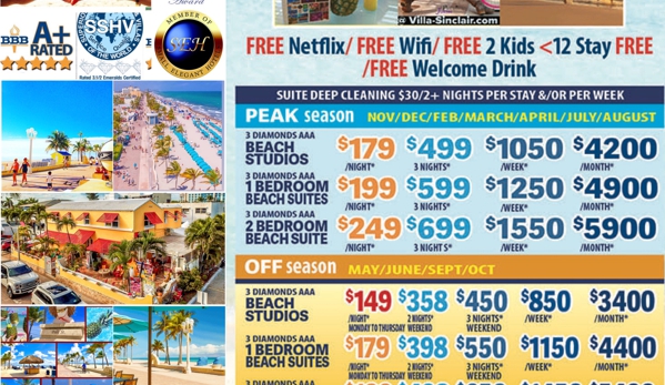 Villa Sinclair - Hollywood, FL. 80 Freebies Included only @villasinclair 317 Polk Street Hollywood Beach Florida 33019 1-954-450-0000