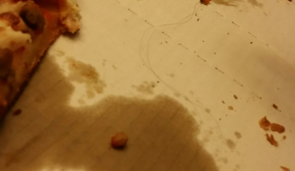 Papa Johns Pizza - Carmel, IN. Found a long hair wad in my pizza. I almost threw up.