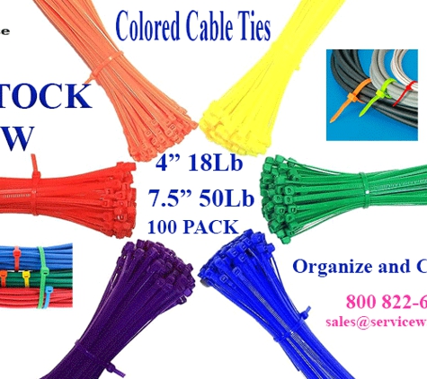 The service Warehouse - Gardena, CA. colored Cable Ties 4" 18lb and 7.5" 50lb 100 pack