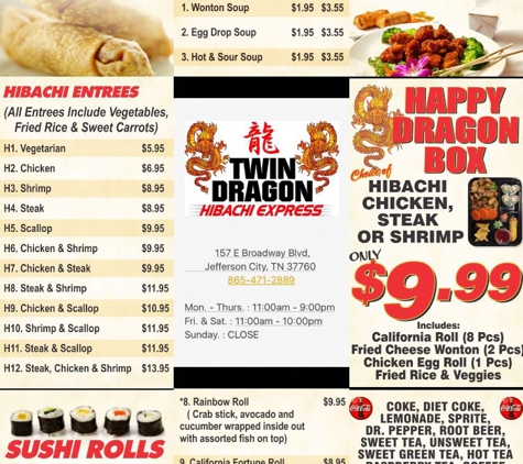 Twin Dragon Hibachi Express - Jefferson City, TN. Menu