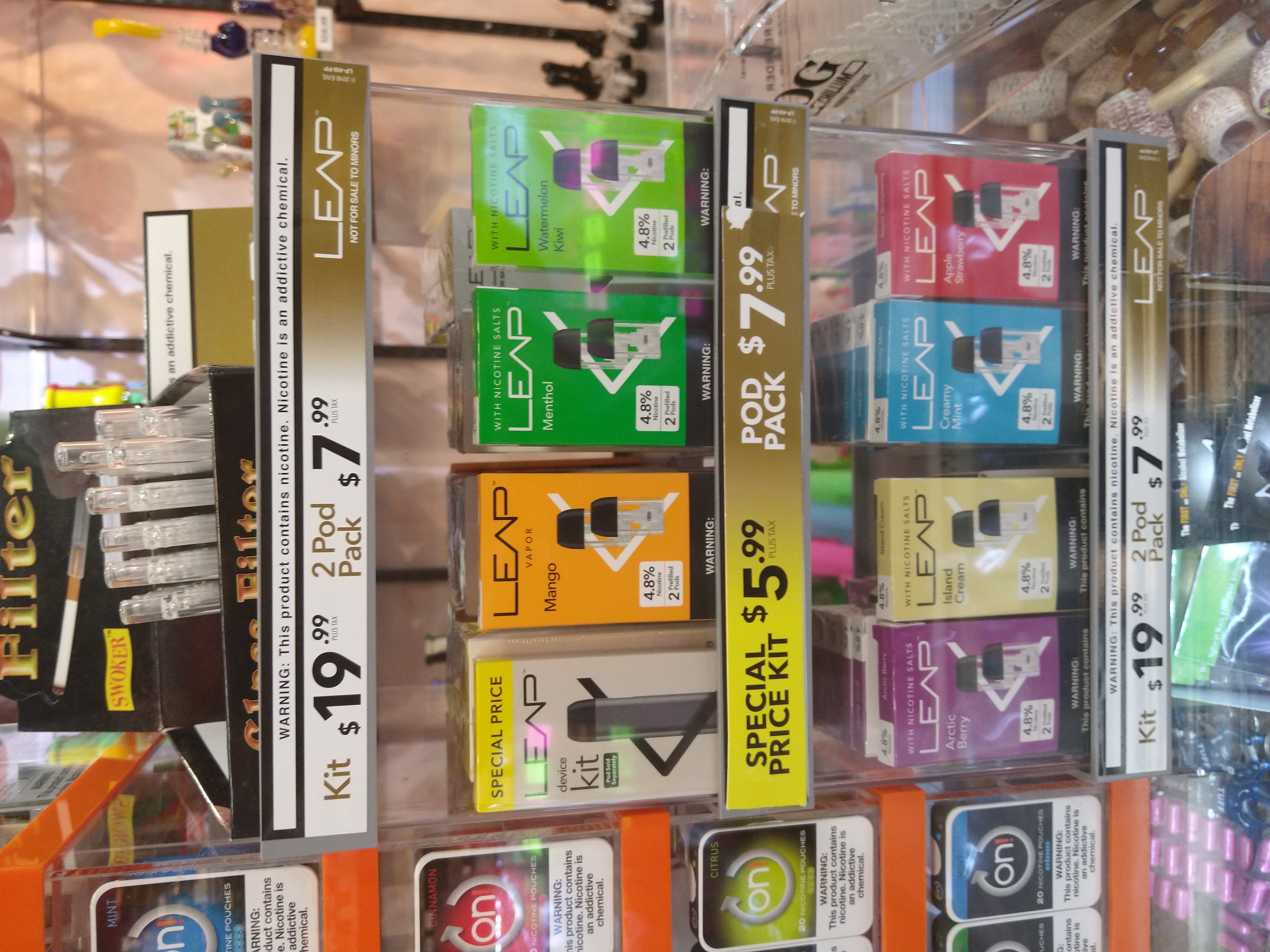 leap vape pods Tobacco & Vapor Zone Color:Grassy Green disposable vapes at quiktrip Tropical Breeze