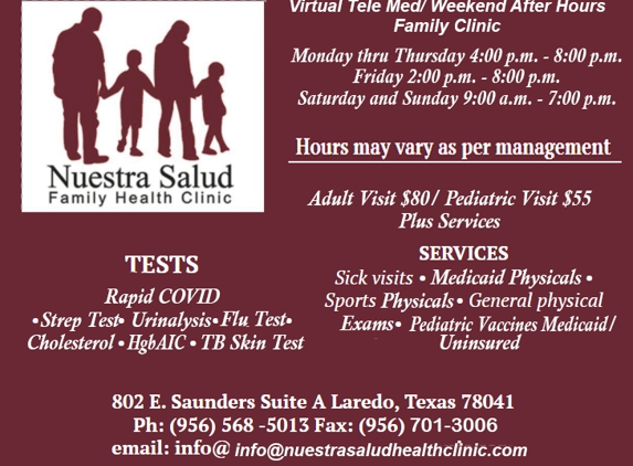 Laredo  Examiners Inc & Nuestra Salud Family Health Clinic - Laredo, TX