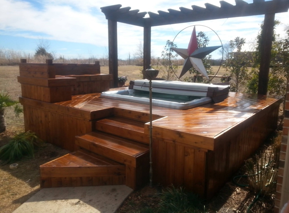 Decks and Stuff - Garland, TX. Hot tub deck, cedar with steps and bench