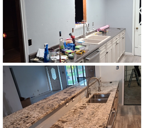 Pedro Hernandez Painting Co. - Mesquite, TX. Kitchen renovation, open space , granite countertops and bar