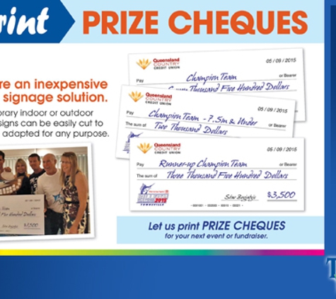 Townprint - Aitkenvale, QLD. Prize Cheques
