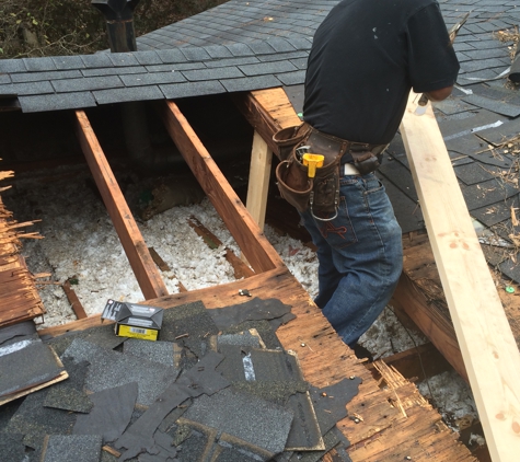 Georgia Roof Repair - Acworth, GA. roof restoration requiring woodwork, trusses, and decking.  