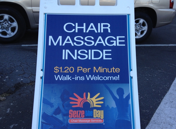 Seize The Day Chair Massage - Austin, TX. When this sign's out, we're in!