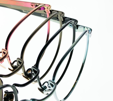 Lab Rabbit Optics - Chicago, IL. Our "Bacchanal" model, metal eyeglasses in blue, pink, gold, black